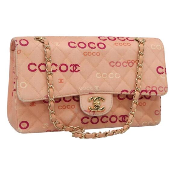 CHANEL Matelasse Coco Icon Chain Shoulder Bag Canvas Pink CC - Picture 1 of 16